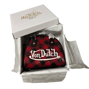 NWT Von Dutch Women's Red & Black Plaid Small Bowling Crossbody Hand Bag